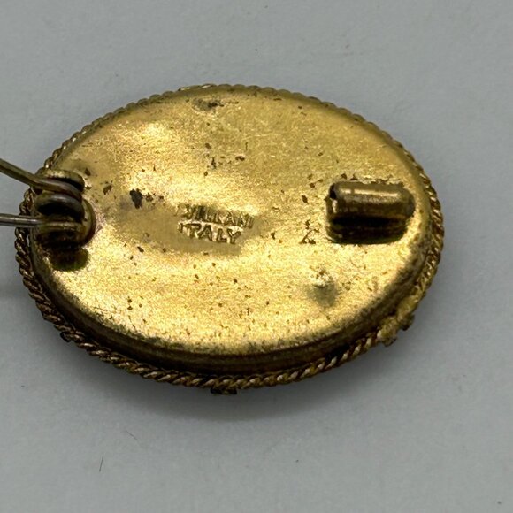 Vintage IMicro Mosaic Oval Brooch Floral  Gold-Tone C-Clasp Made in Italy - Picture 9 of 16